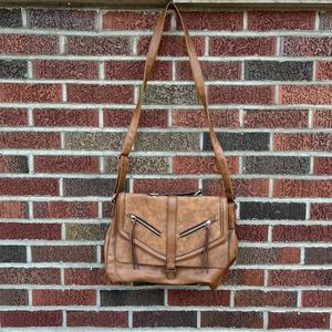 Chestnut Faux Leather Tassel Zipper Flap Crossbody Purse